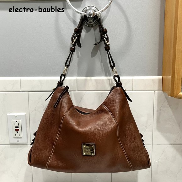 Dooney & Bourke Chocolate Pebbled & Vachetta Leather Trim Vintage Hobo - MINT - Picture 1 of 14